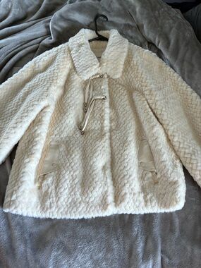 Ivory Faux Fur Teddy Jacket with Toggle Closure
